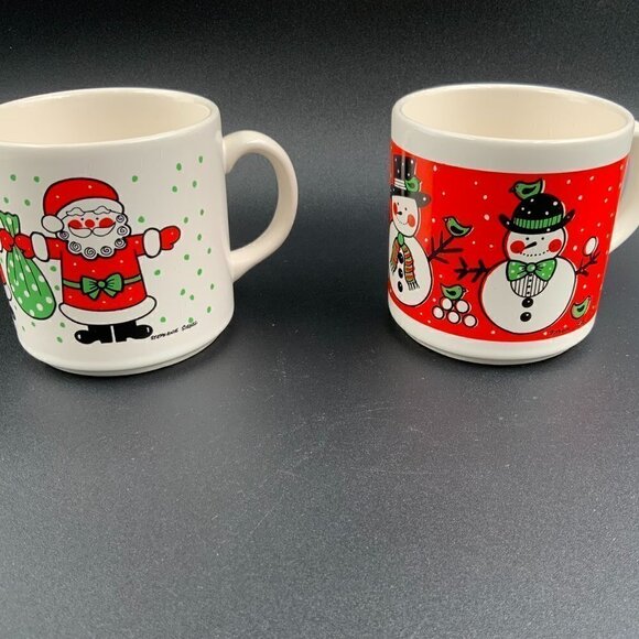 Pair of Holiday Christmas Mugs Made in Brazil Santa & Snowman - Picture 3 of 5